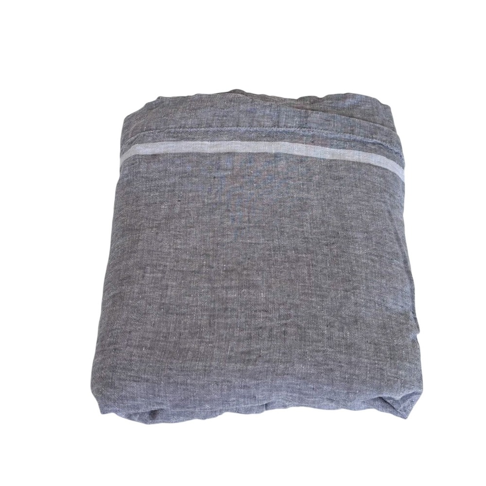 West Elm 100% Linen Sheet Queen Flat 102X90 Gray Stripe Classic Minimalist‎ Bed